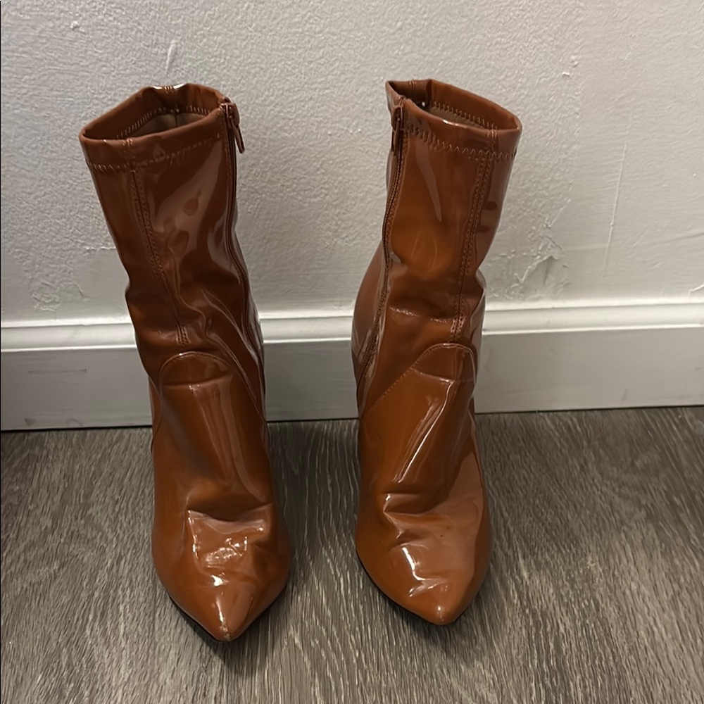 Brown Patent Leather Ankle Boots